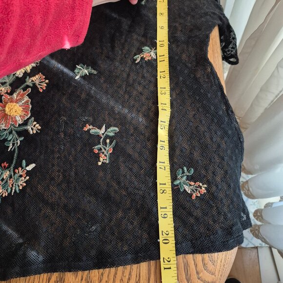 Anthro Maeve Floral Embroidered Black Mesh Sheer Blouse Top Romantic Whimsigoth - Picture 16 of 16